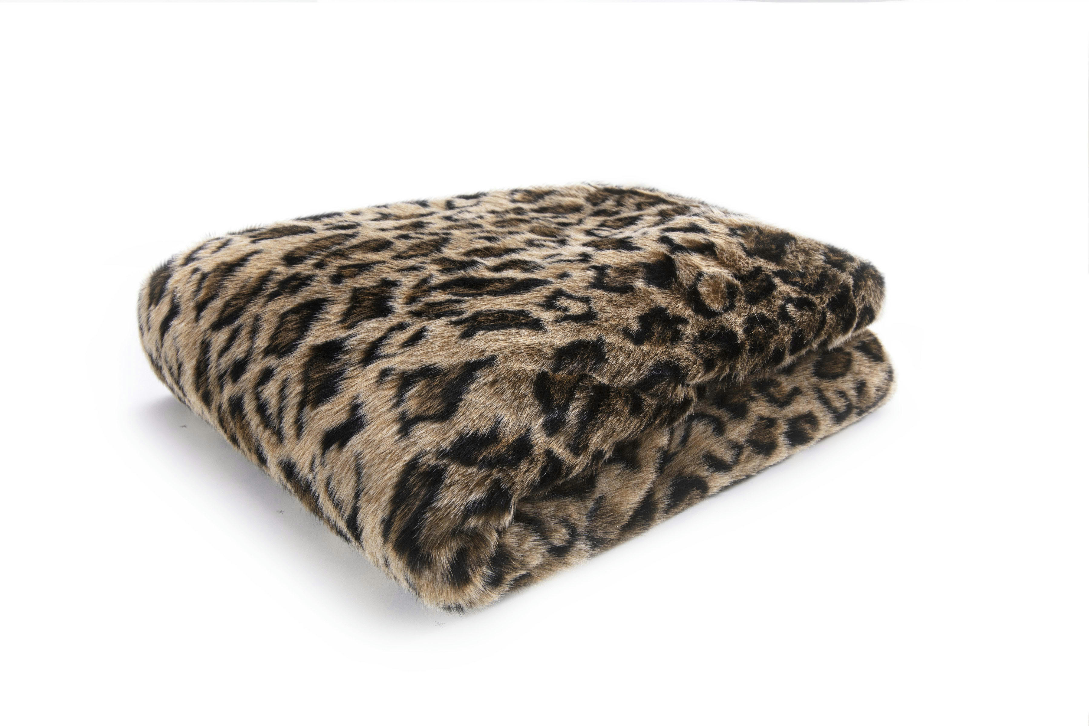 SKINS - Plaid fausse fourrure leopard  avec doublure unie 200x150
