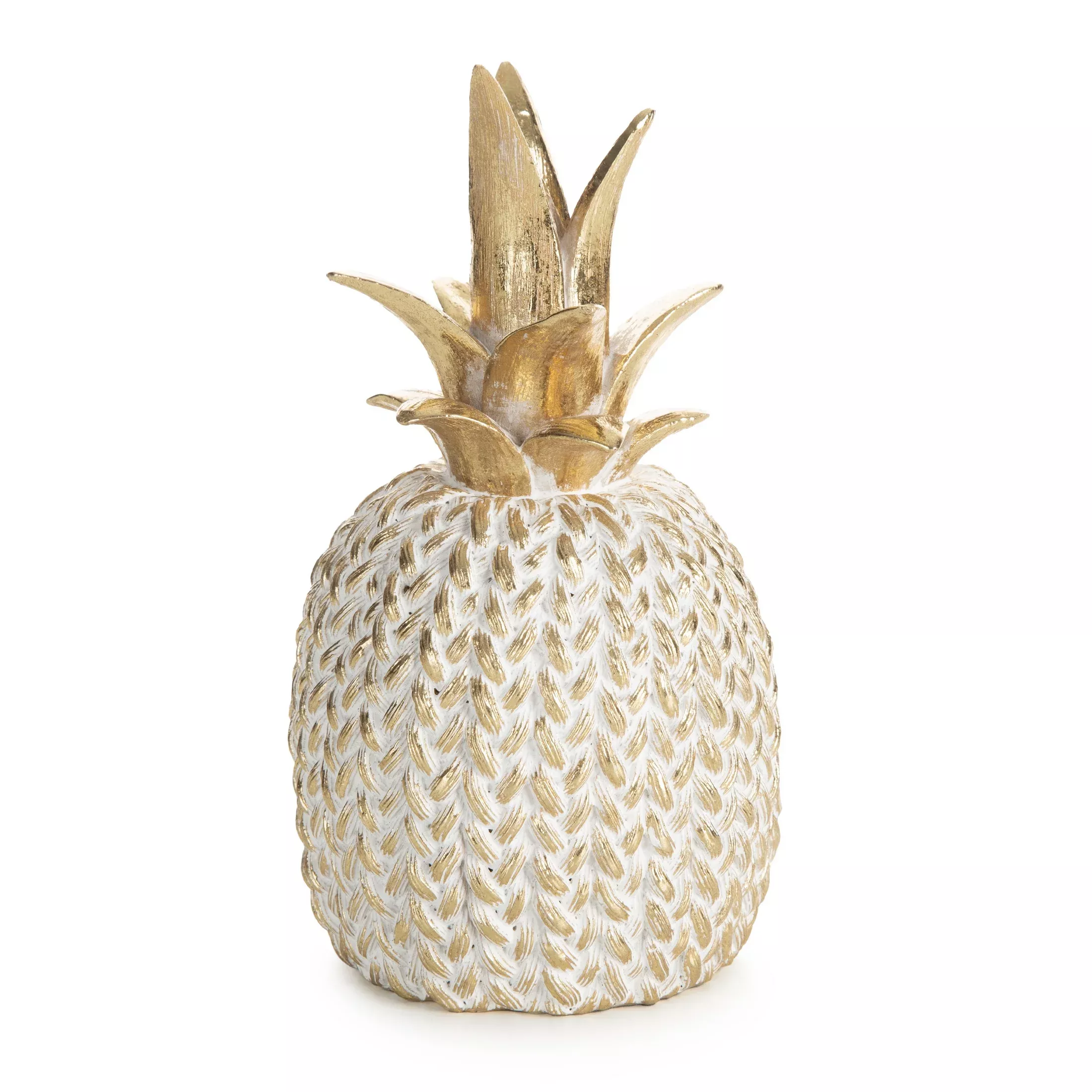 Figurka złotaananas zdobiona wzorem plecionego sweterka 12x12x21 cm MOLI