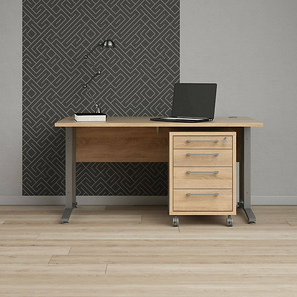 Bureau Azzaro, Pupitre polyvalent, Table de bureau pour PC, Plan de travail, 150x80 h75 cm, Gris et Chêne
