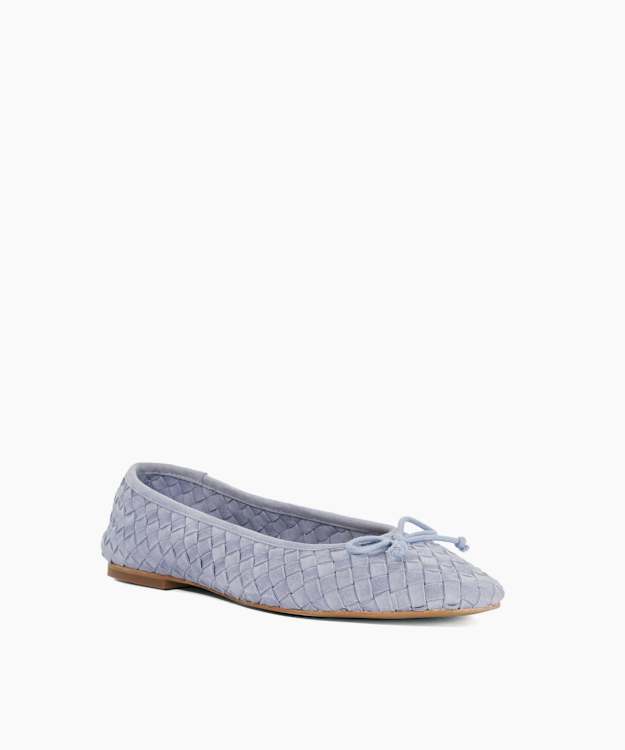 Heat Blue - Woven Leather Bow Detail Ballet Pumps