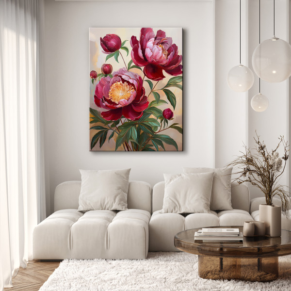Feeby Obraz na płótnie, Czerwony Burgundowy Kwiat Piwonia 40x60