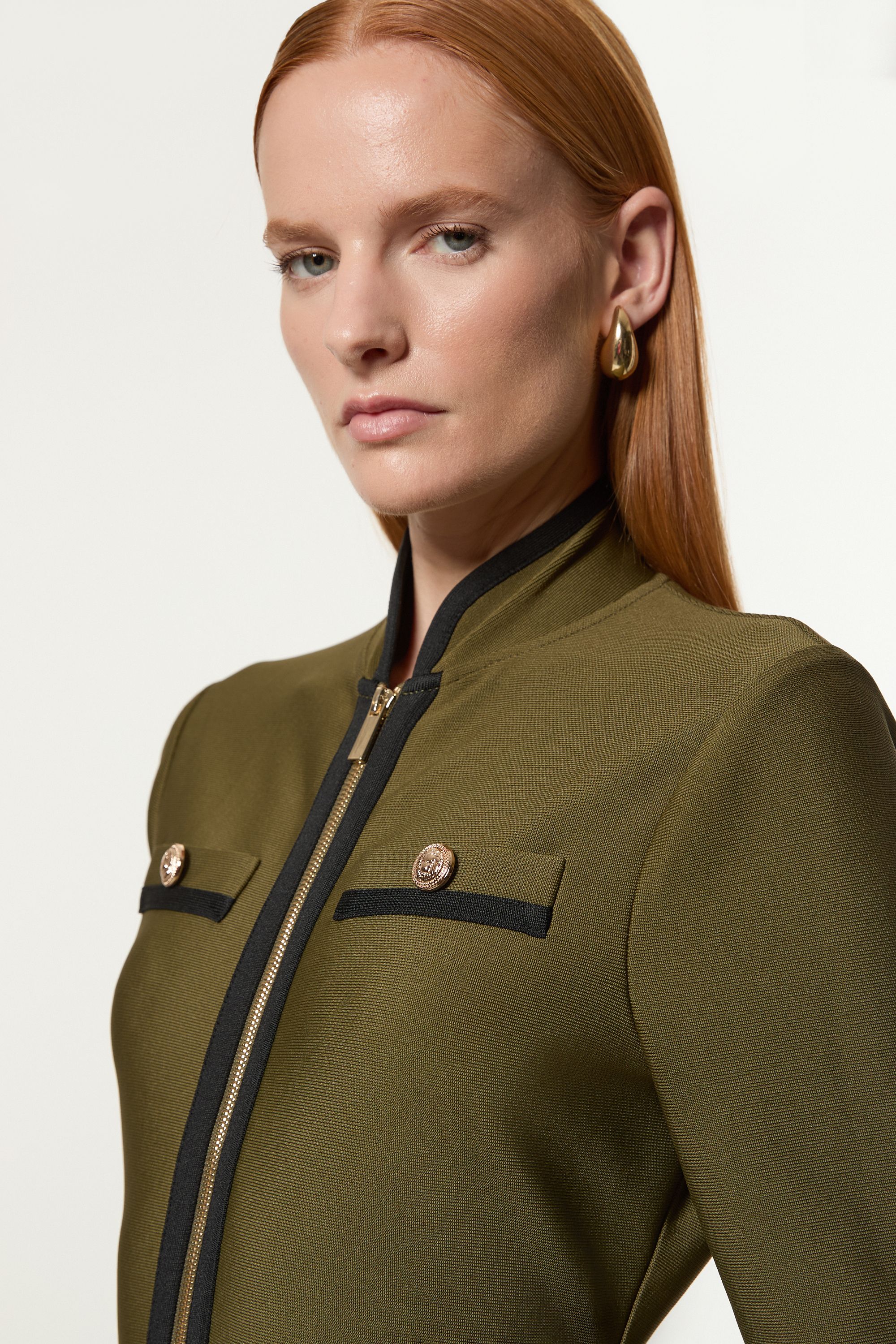 KarenMillen Figure Form Bandage Knit Piping Detail Military Dress