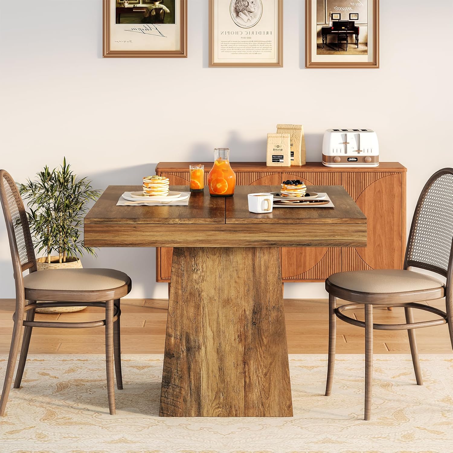 LITTLE TREE 31.5 Small Dining Table for 4, Farmhouse Kitchen Table with Walnut Finish, Square Compact Dinner Table for Home Dining Room, Apartments, Office, Living Room & Restaurants, Walnut