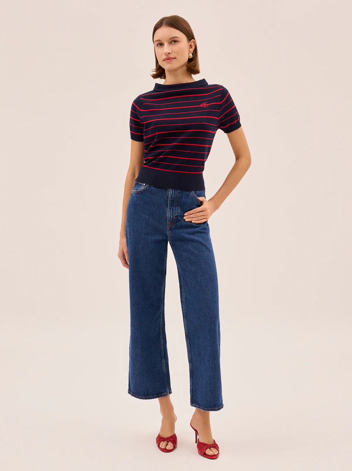 Devon Navy Striped Knit Top