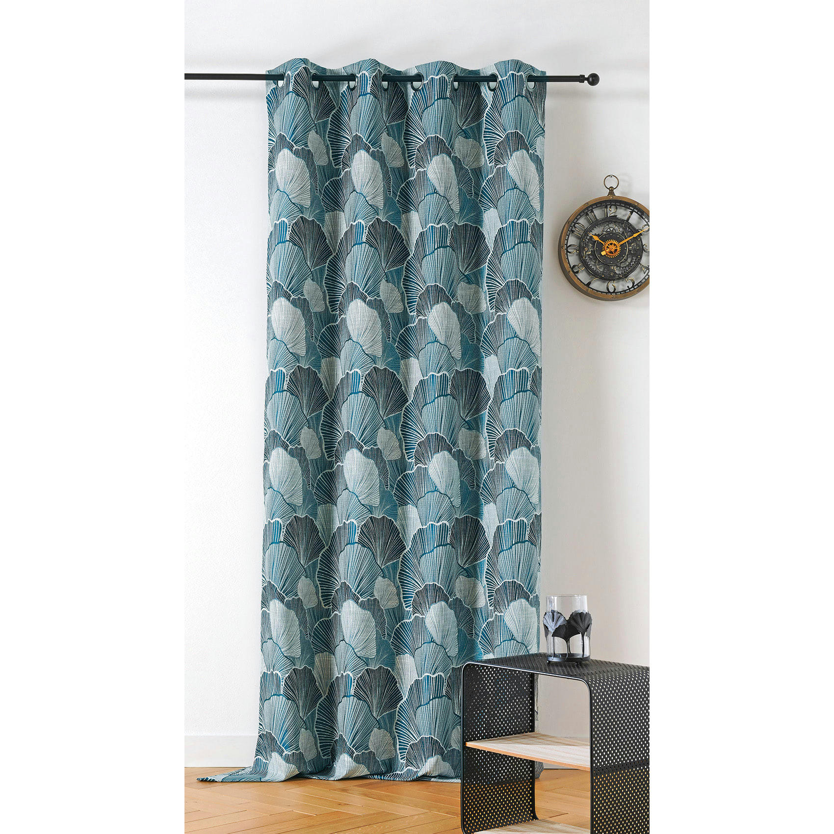 - Rideau imprimé pétales de fleurs polyester bleu 135x240 cm