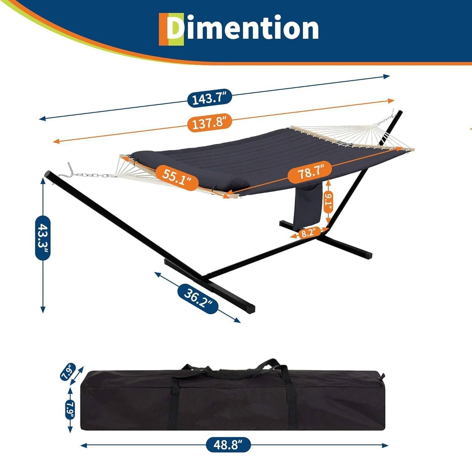 Outdoor 2-Person Hammock with Foldable Steel Stand for Garden - N/A
