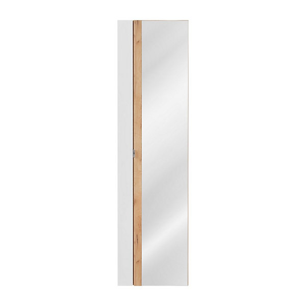 Colonne salle de bain NALYA 170 cmBlanc brillant et chene clairAvec miroir