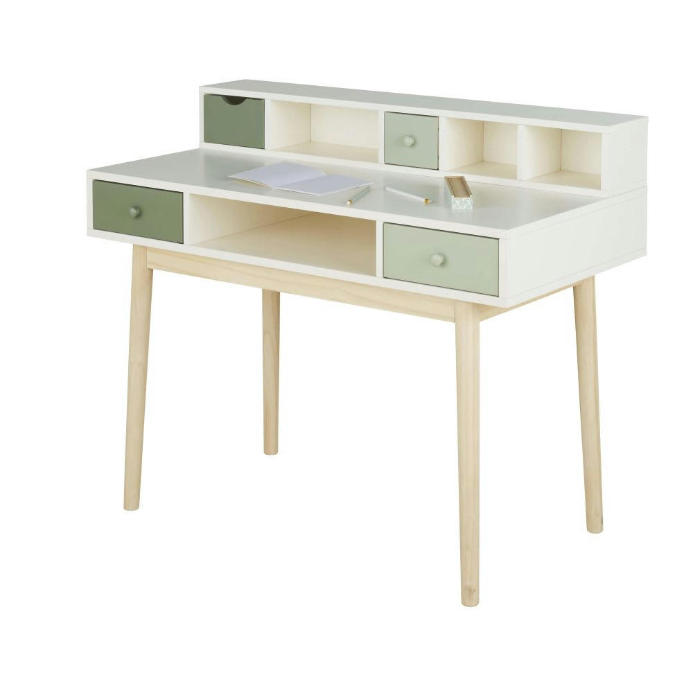 Blush - Bureau vintage blanc 2 tiroirs vert