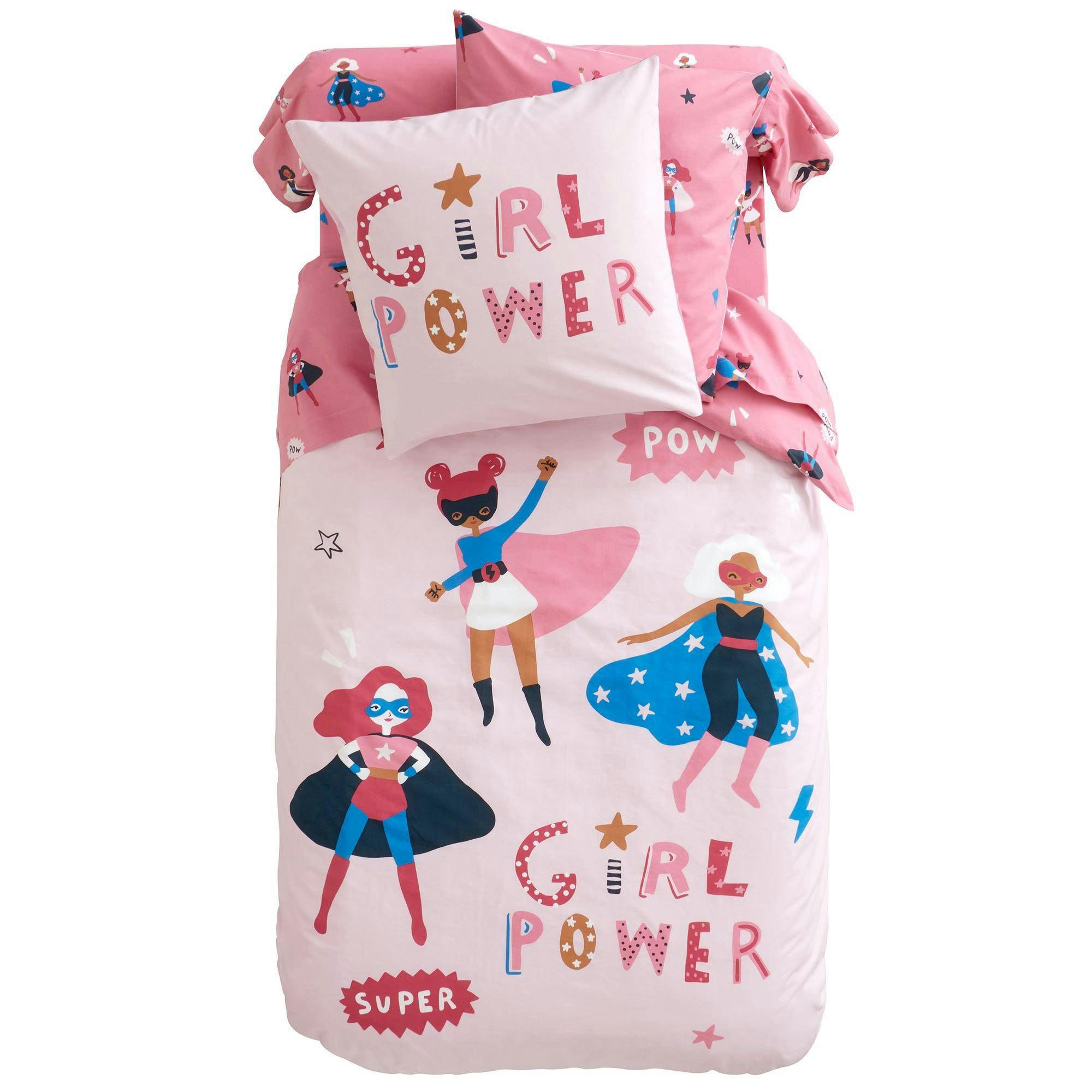 GIRL POWER - Taie sac 63x63 rose en coton