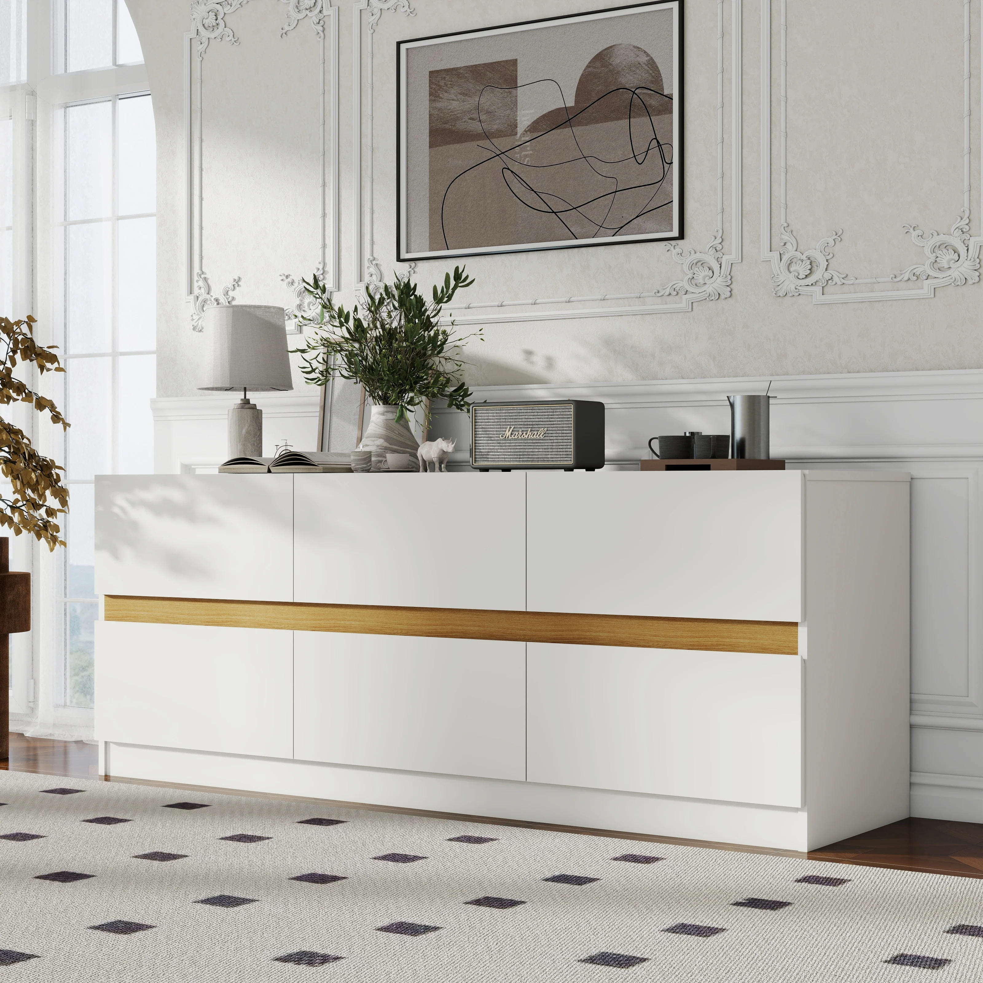 Bedroom 6 Drawer Dresser Long Dresser