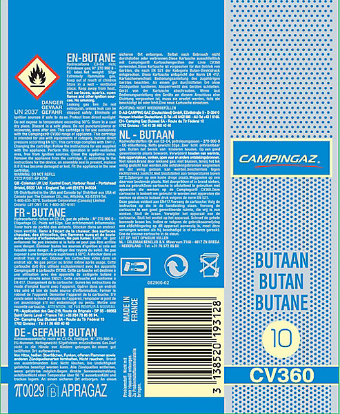 Cartouche butane CV 360 Campingaz l. 3.8 x L. 3.8 x H.14.2 cm