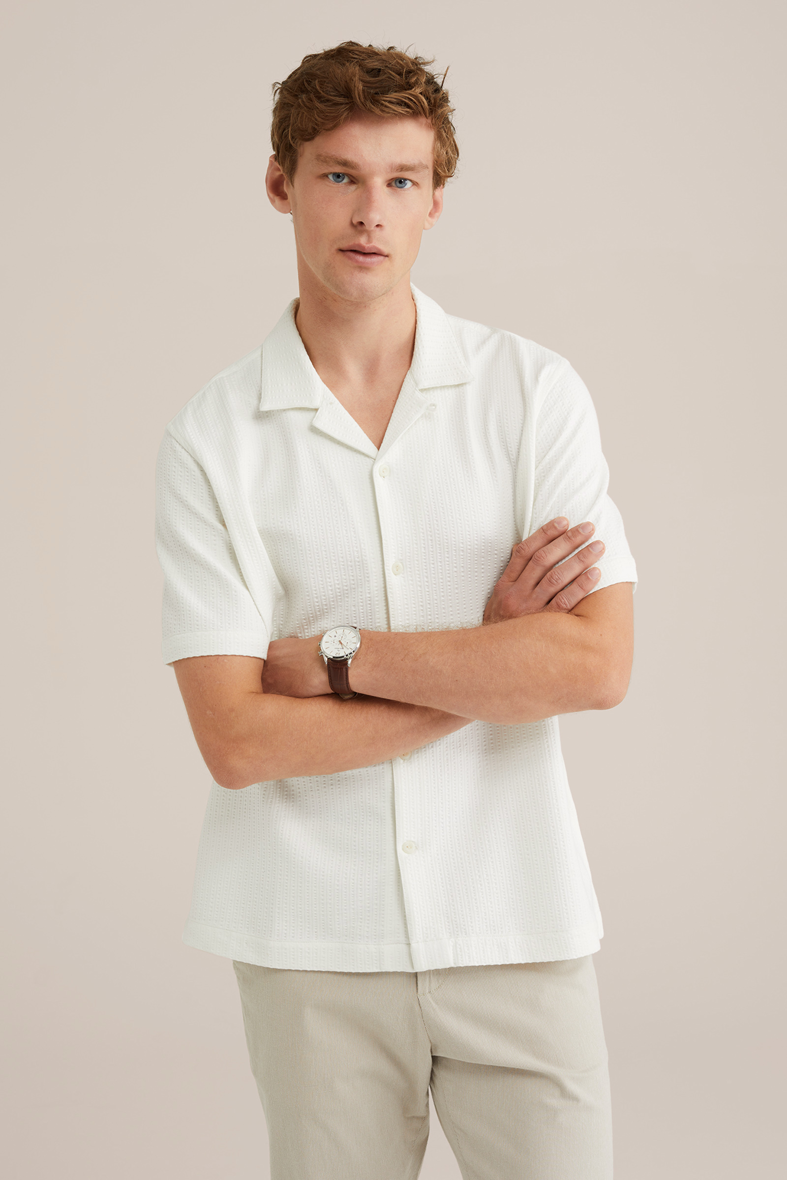 Heren Regular fit overhemd van seersucker