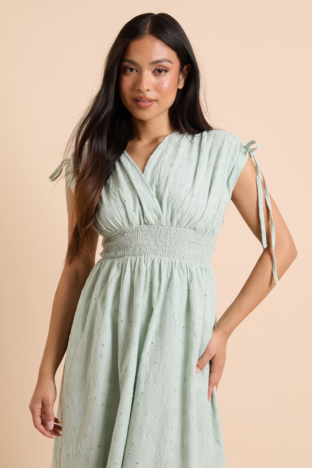 Dorothy Perkins Petite Drawstring Shirred Bodice Midi Dress
