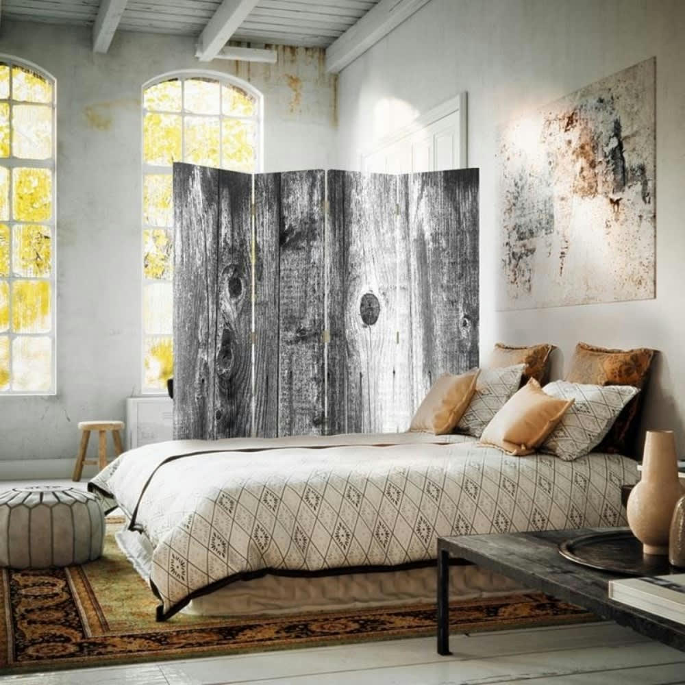 - Paravent - Cloison Black And White Wood 145x180cm (4 volets)