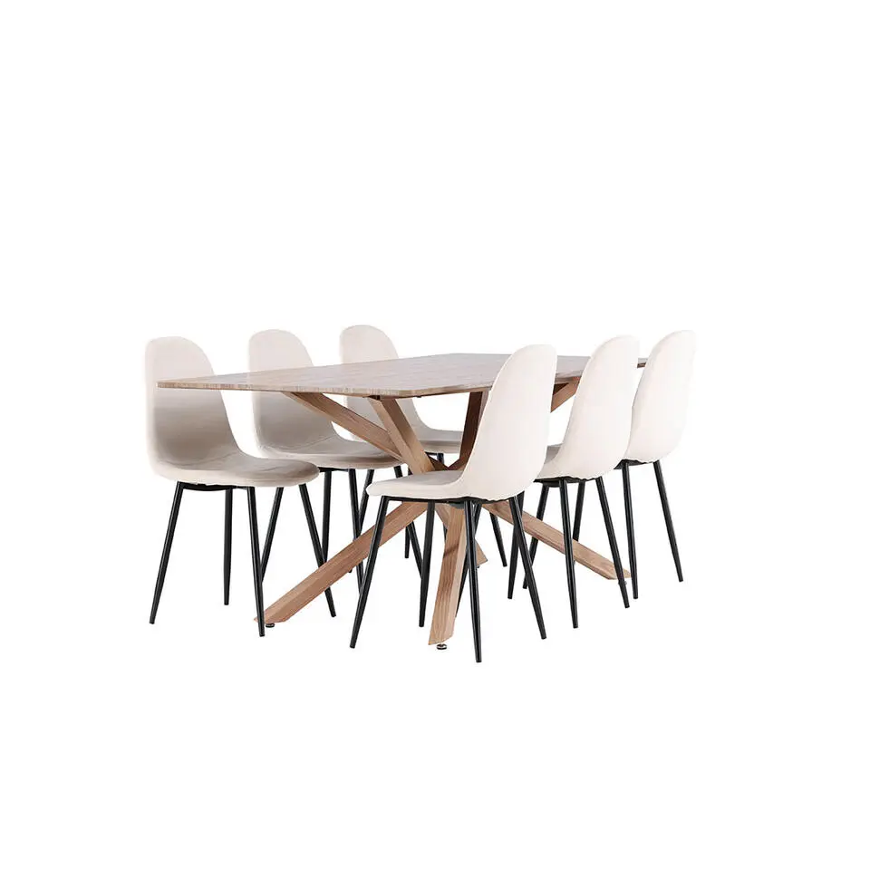 Hioshop Piazza eethoek tafel 90x180cm en 6 velours stoelen mocca