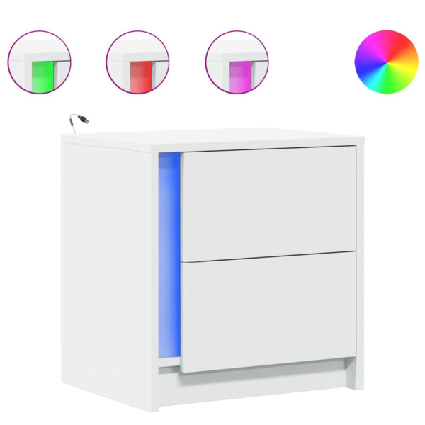 2x Szafka Nocna Stolik Biała z Szufladą z LED Do Sypialni 43x34x45 cm