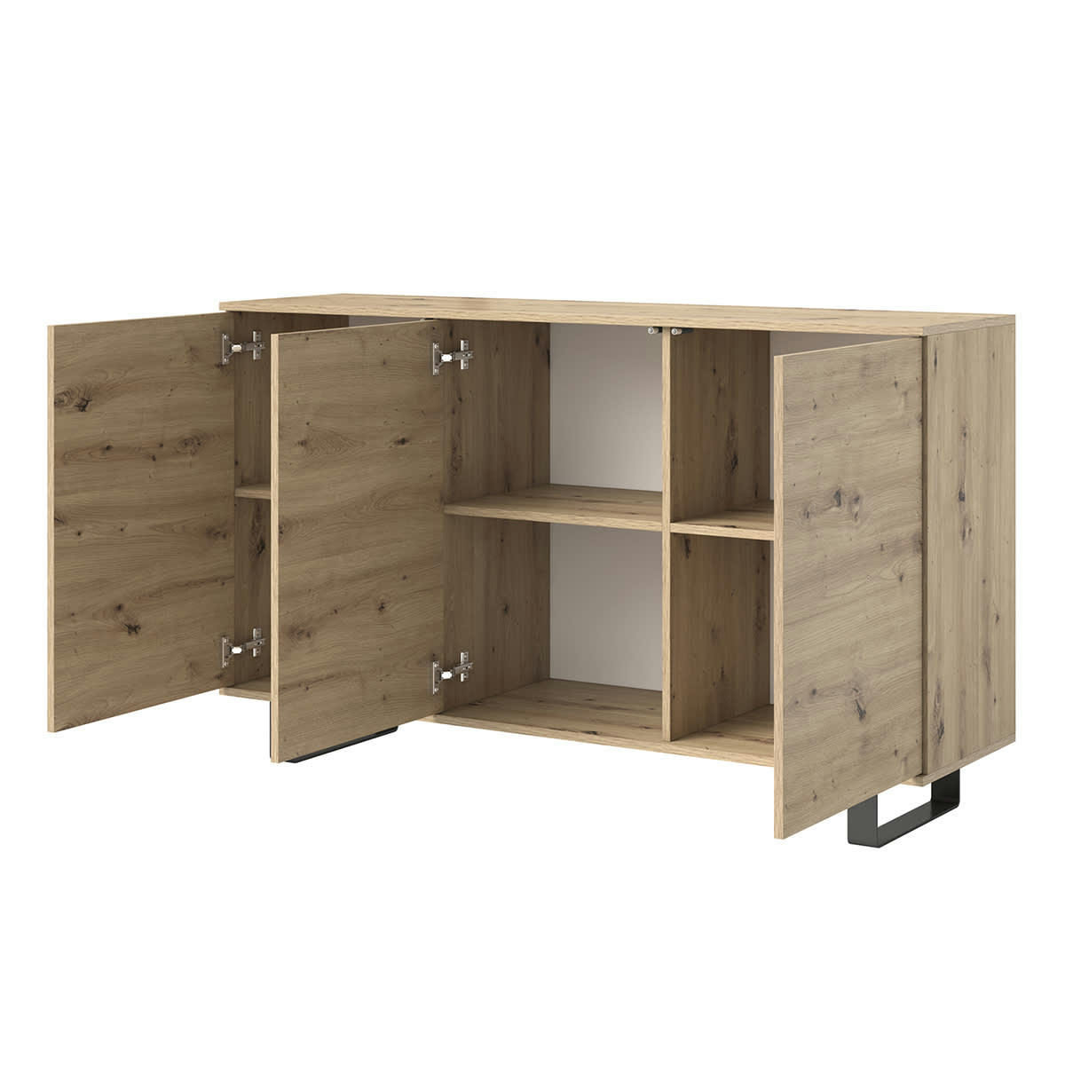 - Buffet 3 portes stratifiés, métal naturel