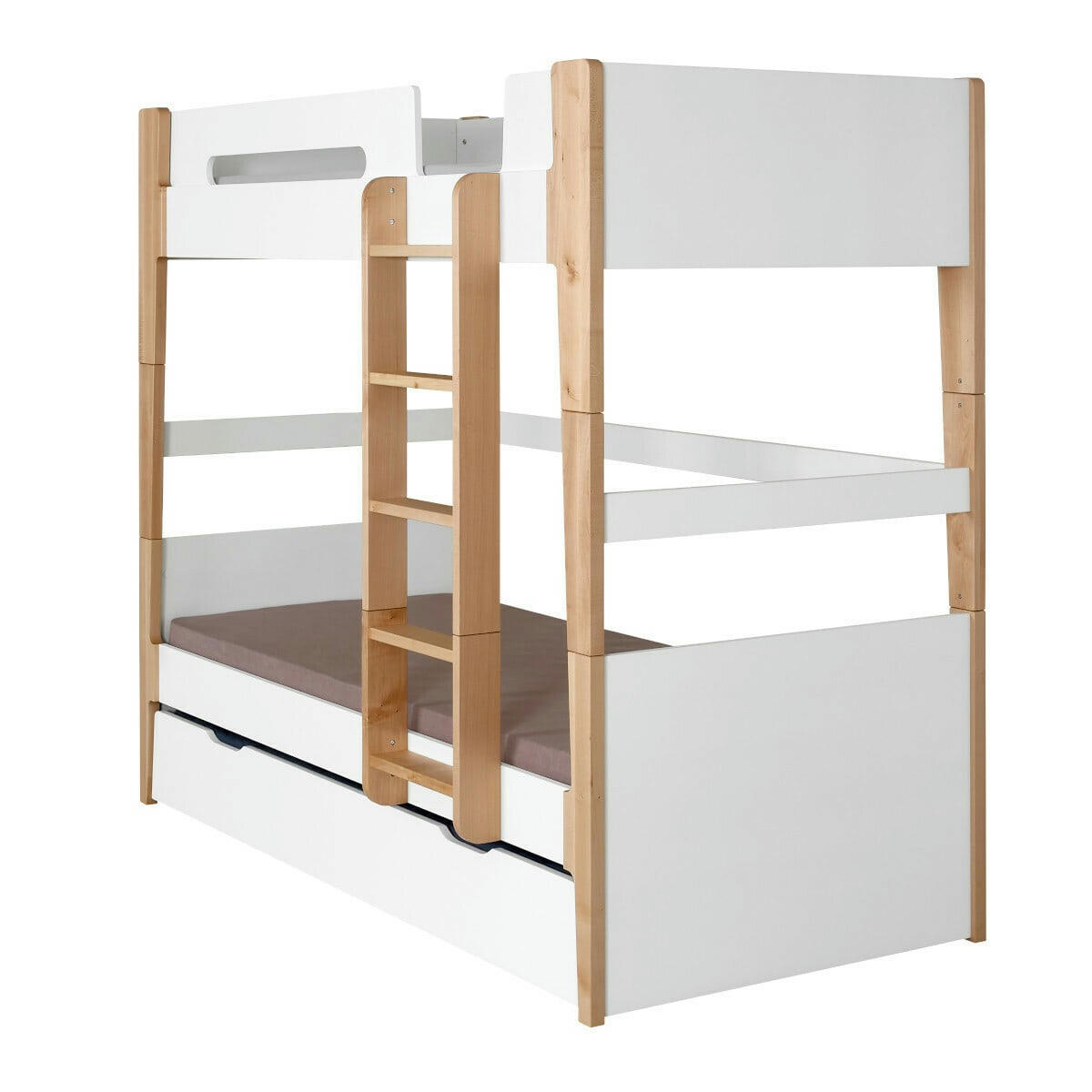 ROMY - Lit superposé modulable gigogne 90x190 cm bois massif blanc et bois