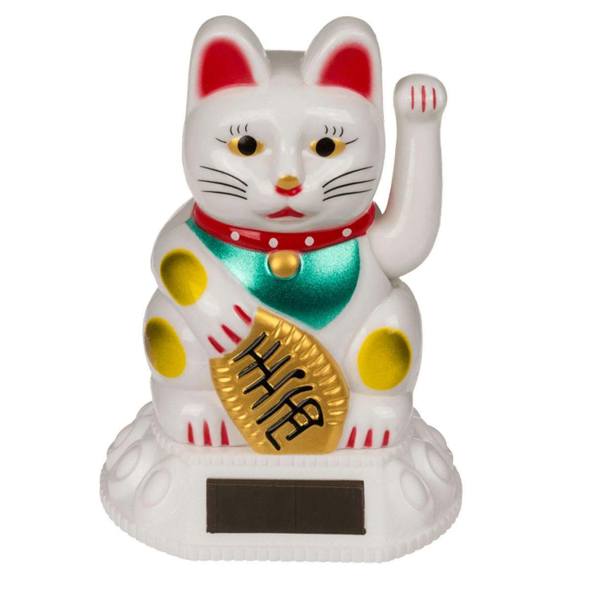 - Figurine solaire chat porte bonheur blanc
