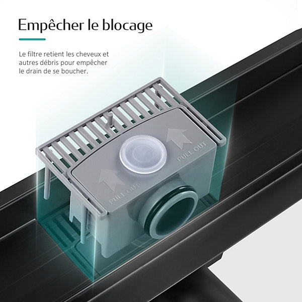 EMKE Caniveau de Douche 70 cm, Acier Inoxydable, Siphon de Sol 2 en 1 avec Filtre à Cheveux, Finition Noire