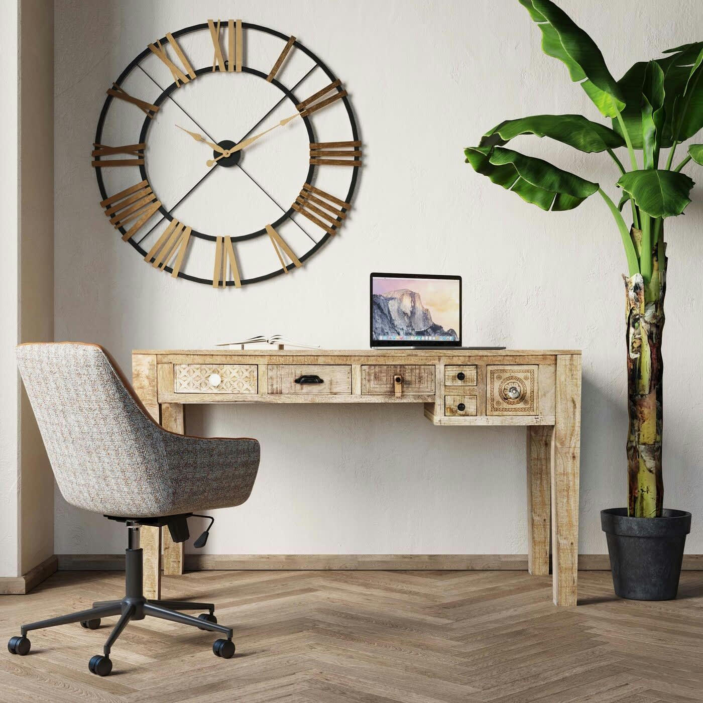 PURO - Bureau 6 tiroirs ethnique en manguier massif