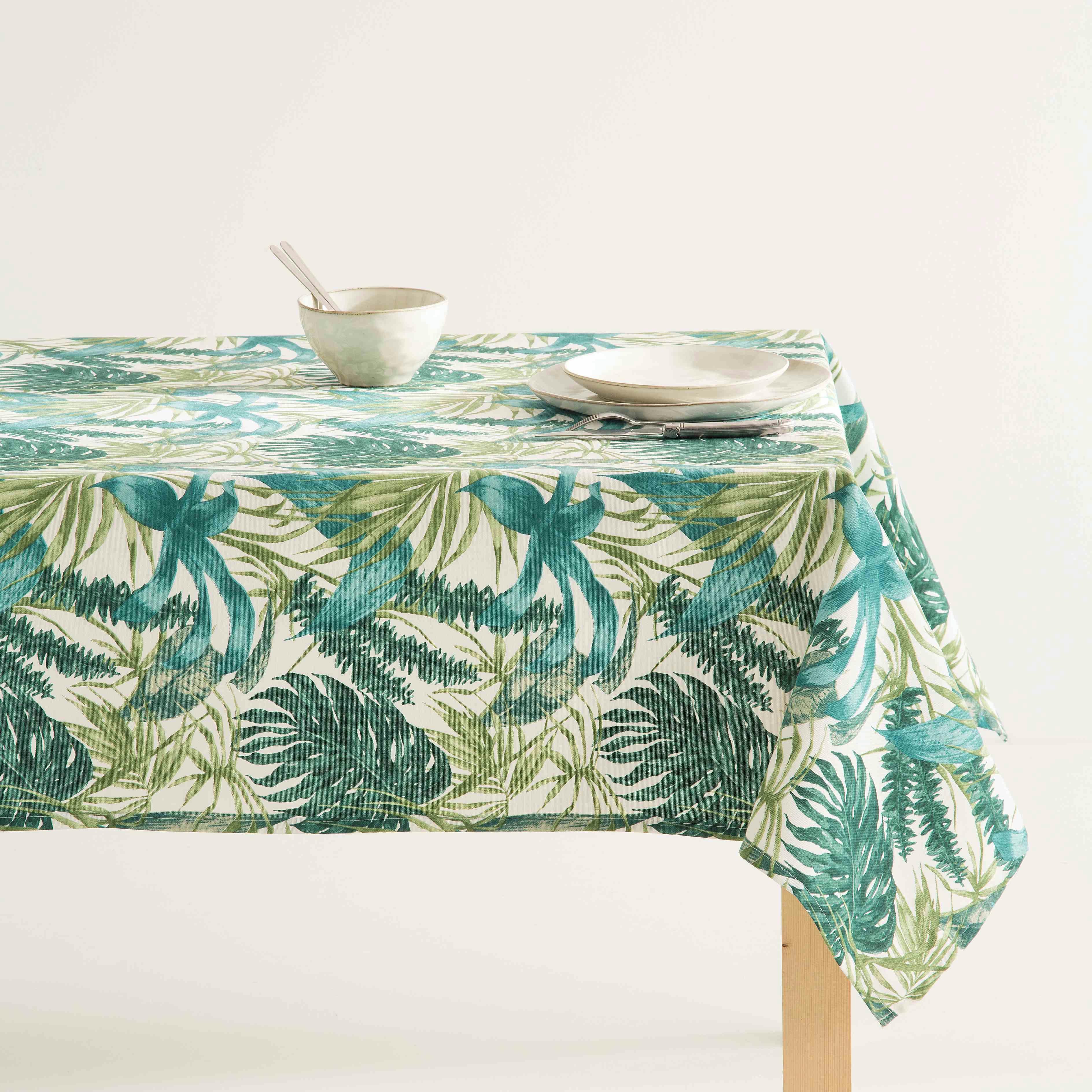 ELGA VERDE - Nappe imprimée vert avec traitement anti-taches en coton 140x100 cm