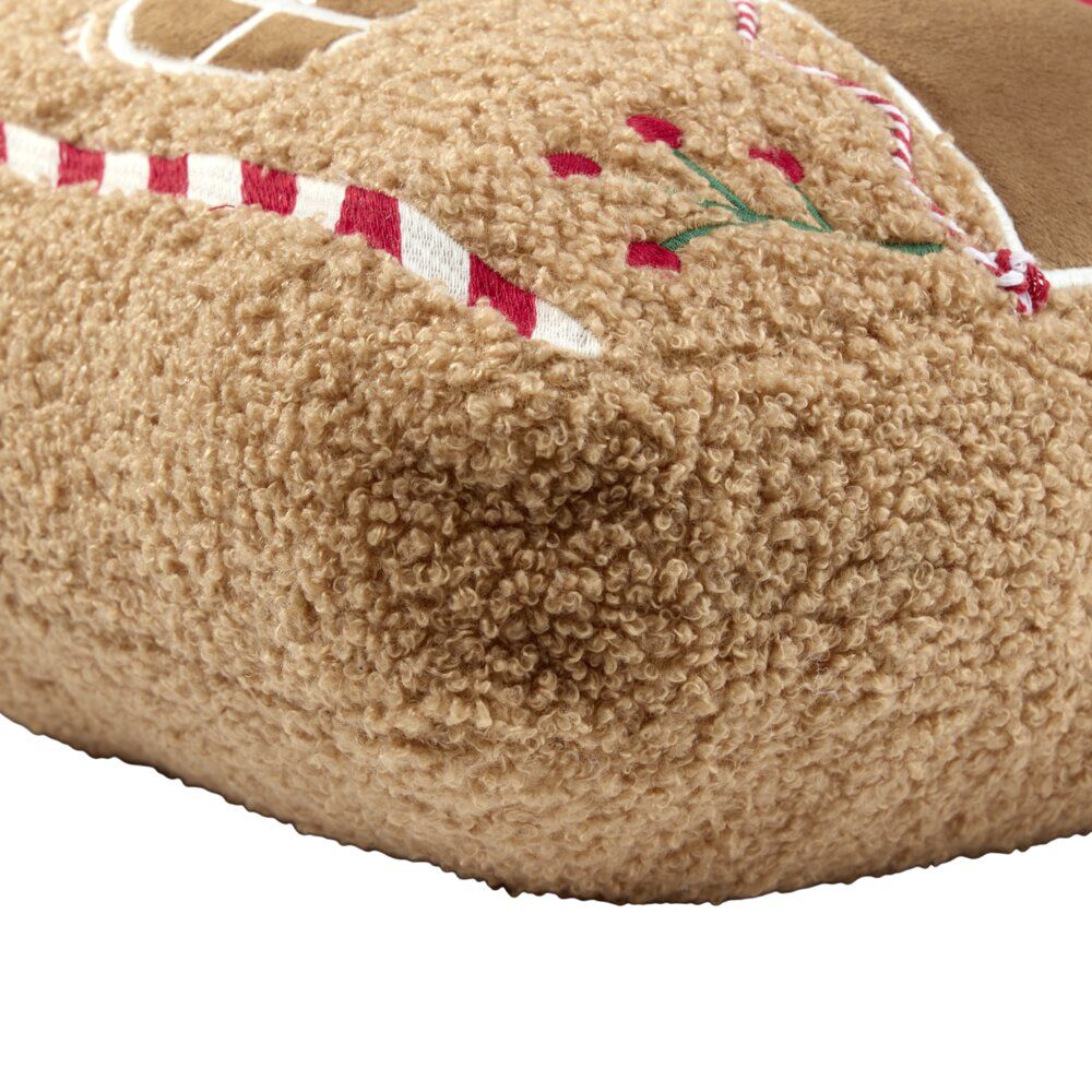 Coussin forme maison pain d'épice No&euml;l tissu bouclette L40X30XH6 cm marron