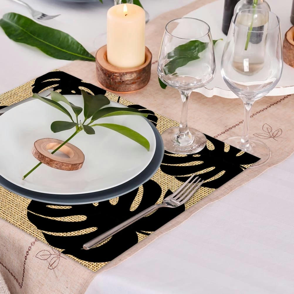 ETHNIK - Set de table en toile de jute feuilles 30x42cm