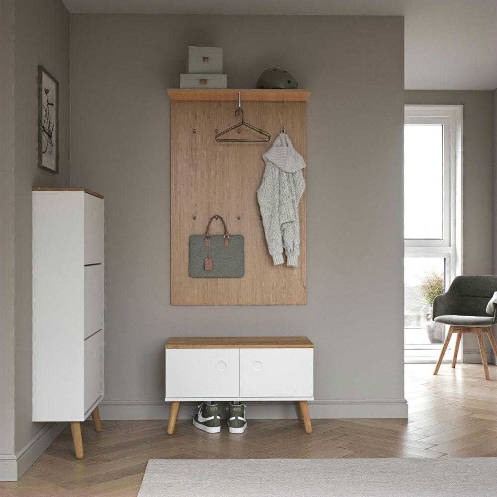 DOT - Banc en bois avec rangements L79cm blanc