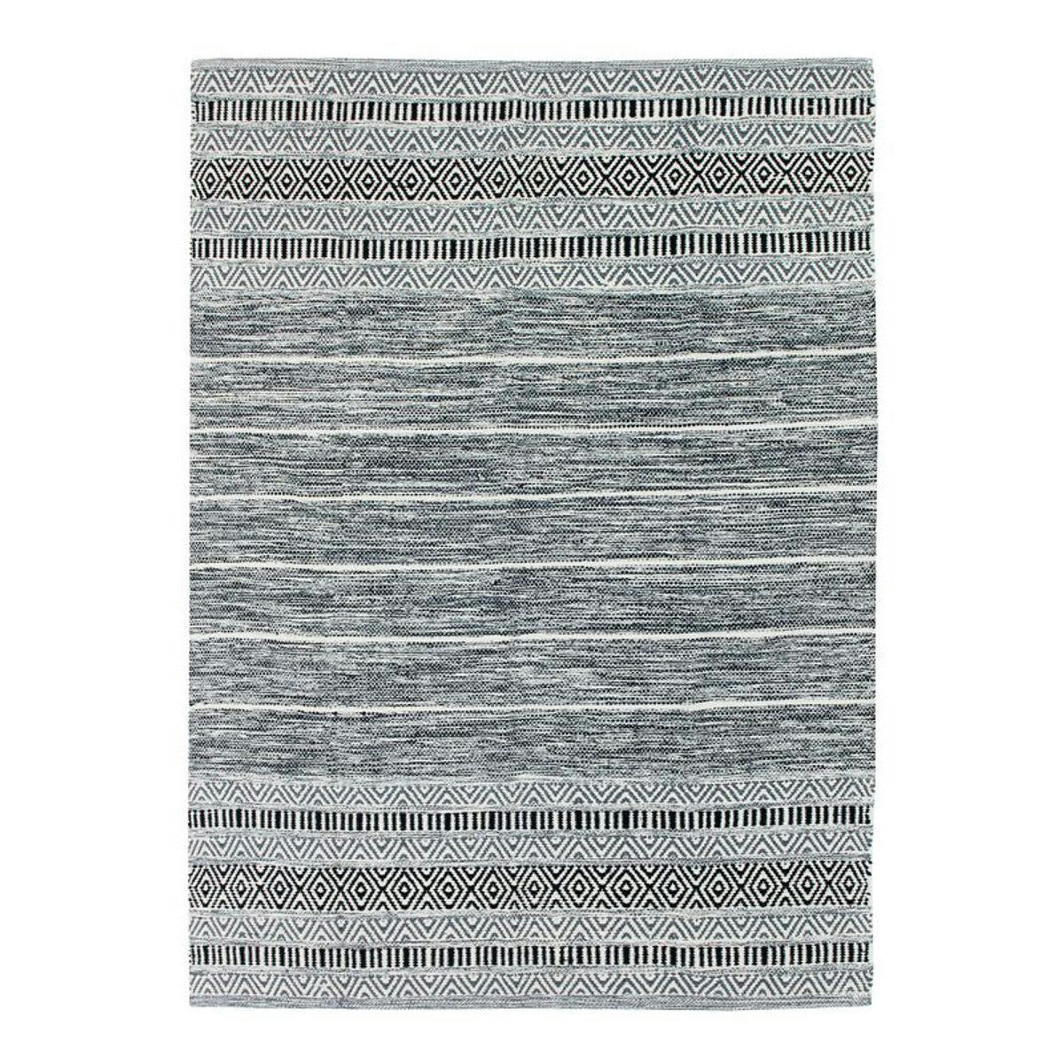 TERRA - Tapis 100% coton blanc-noir 190x290
