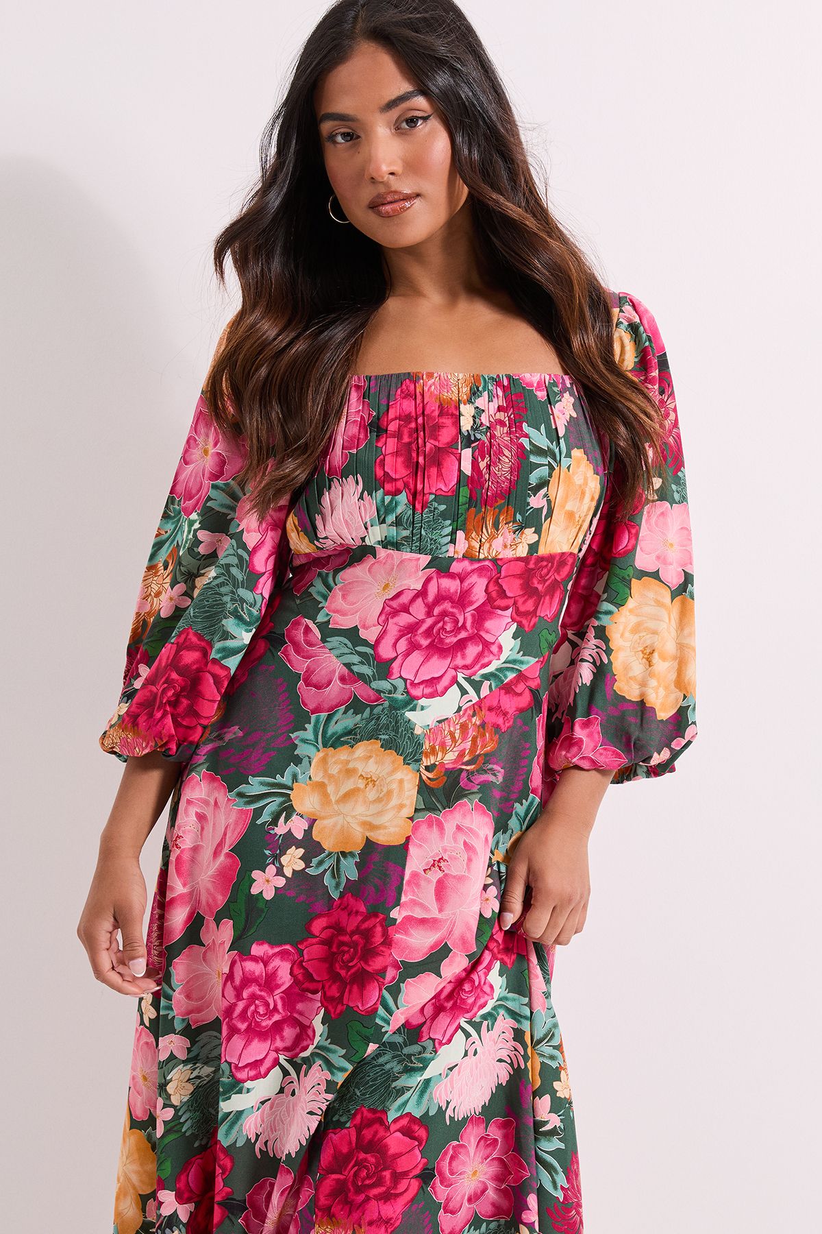 Dorothy Perkins Petite Ruched Bust Drop Waist Midi Dress