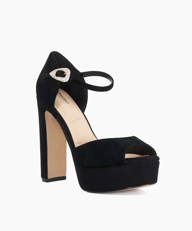 Myans Black - Suede Heeled Platform Sandals