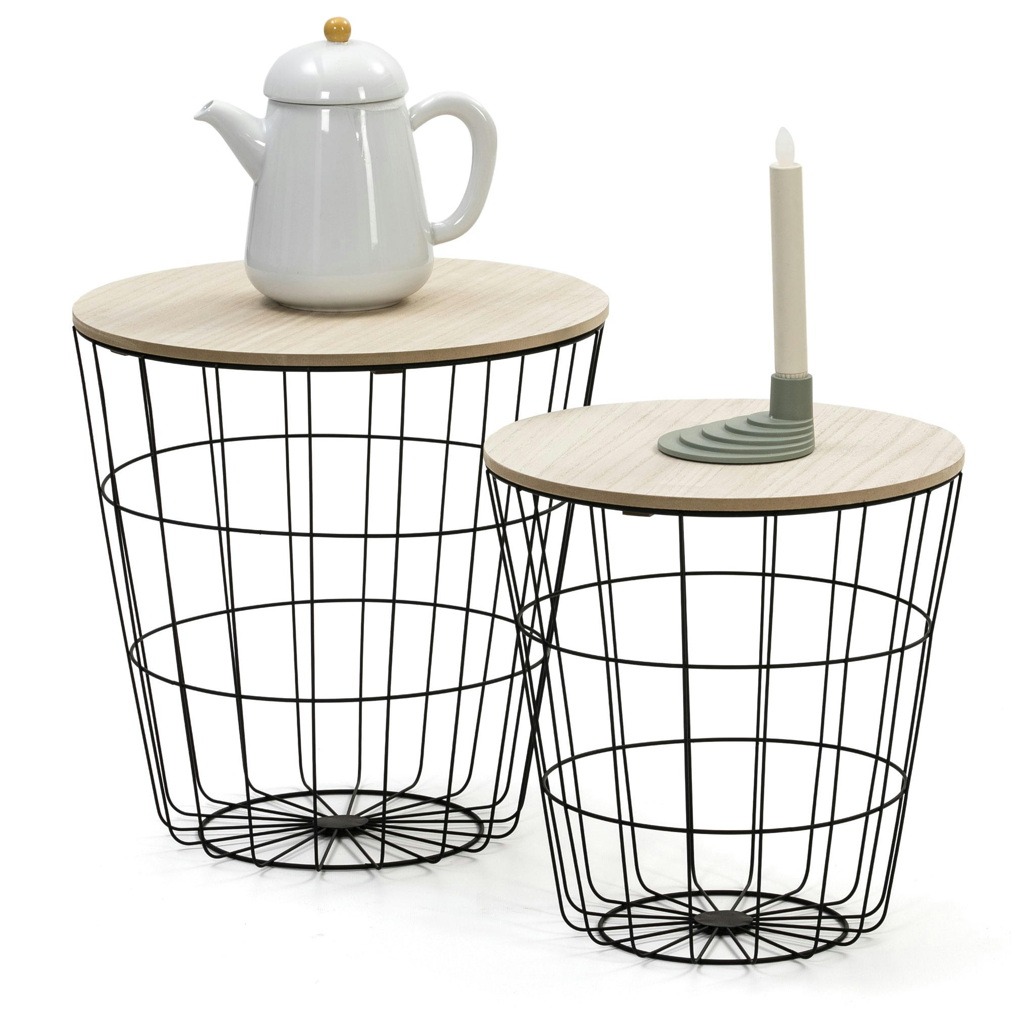 EVEREST - Set de 2 Tables basses, plateau en placage de bois naturel