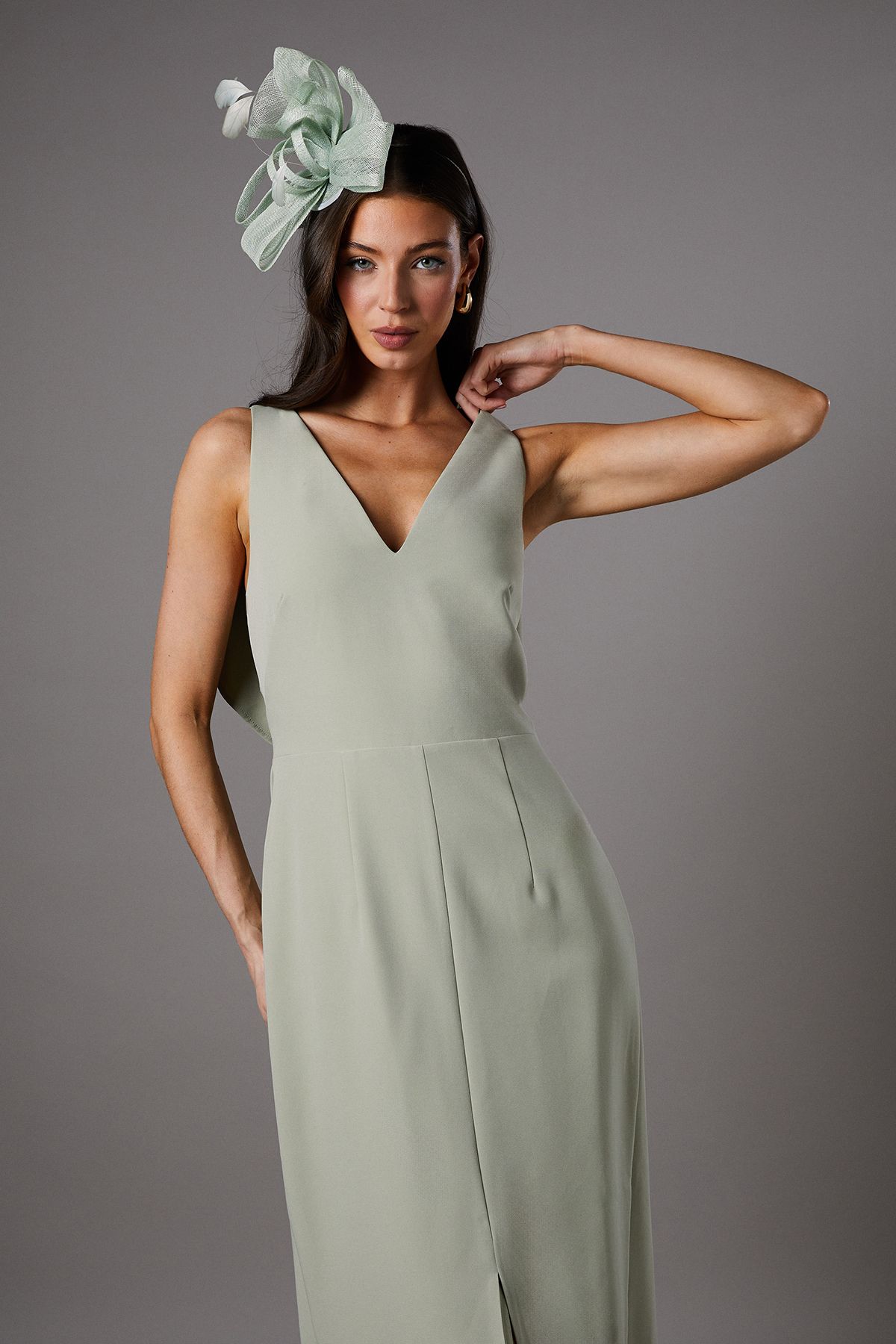 Coast V Neck Crepe Column Midi Dress