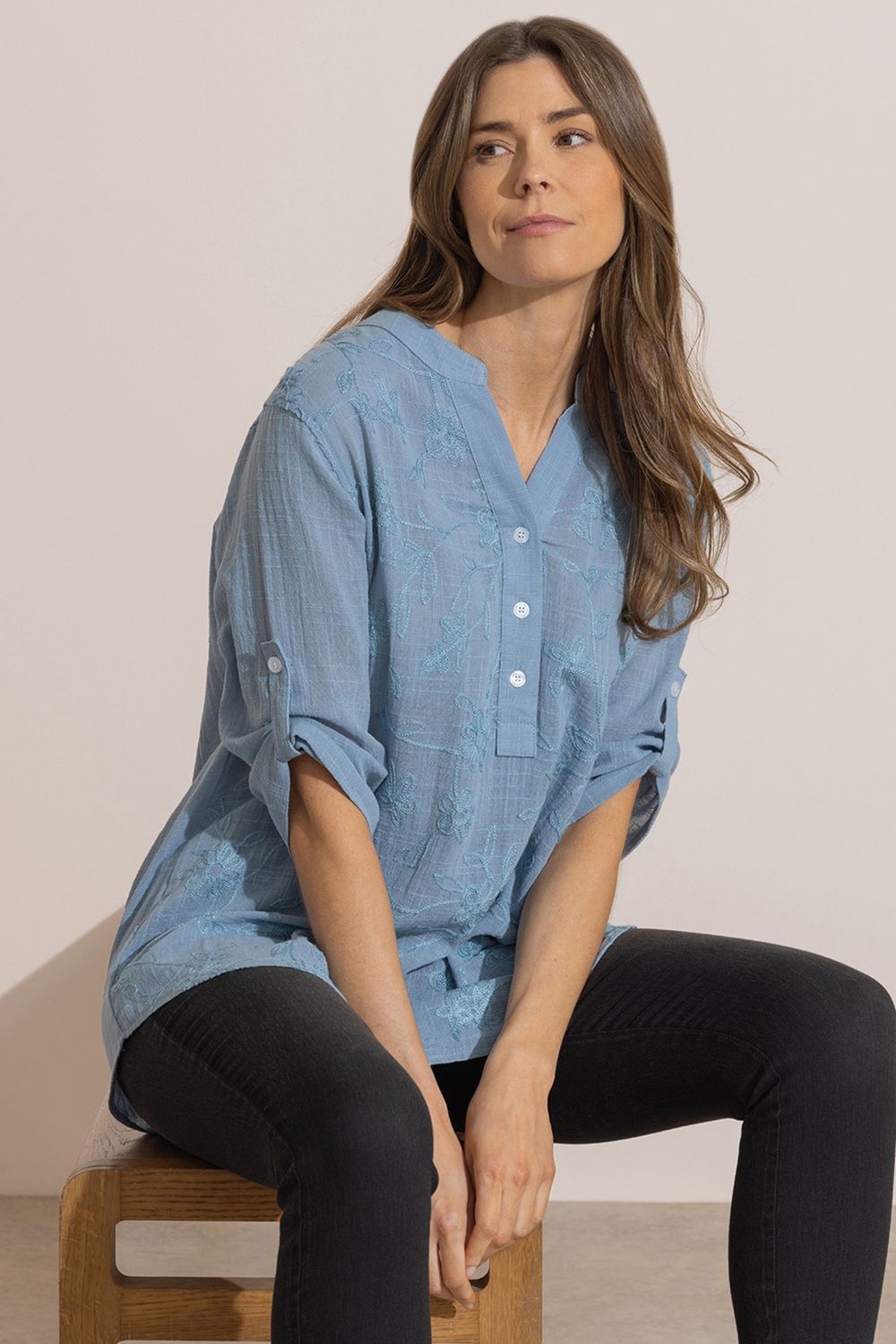 Klass. Floral Embroidered Cotton Shirt