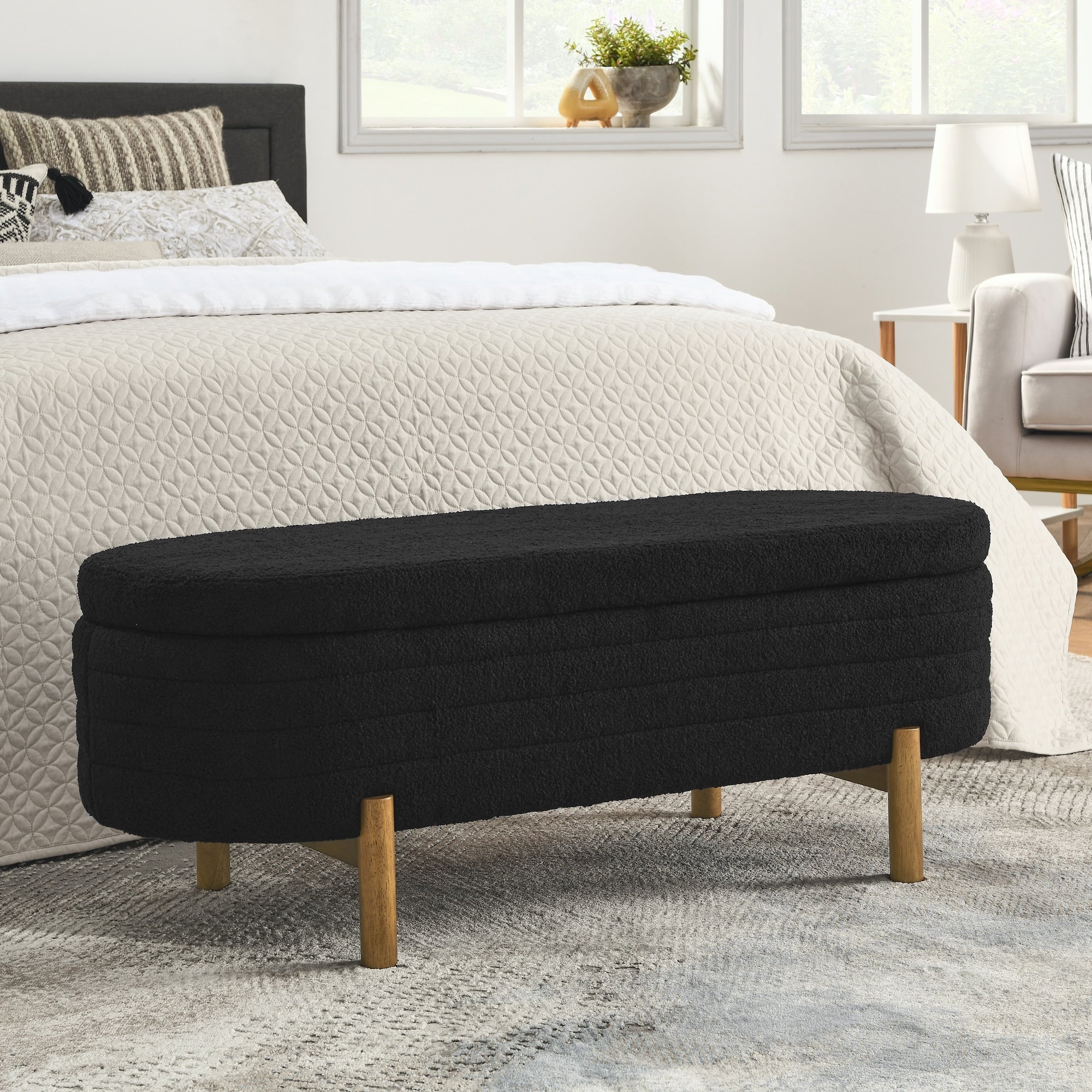 Ottoman Oval Storage Bench with Rubber Wood Legs