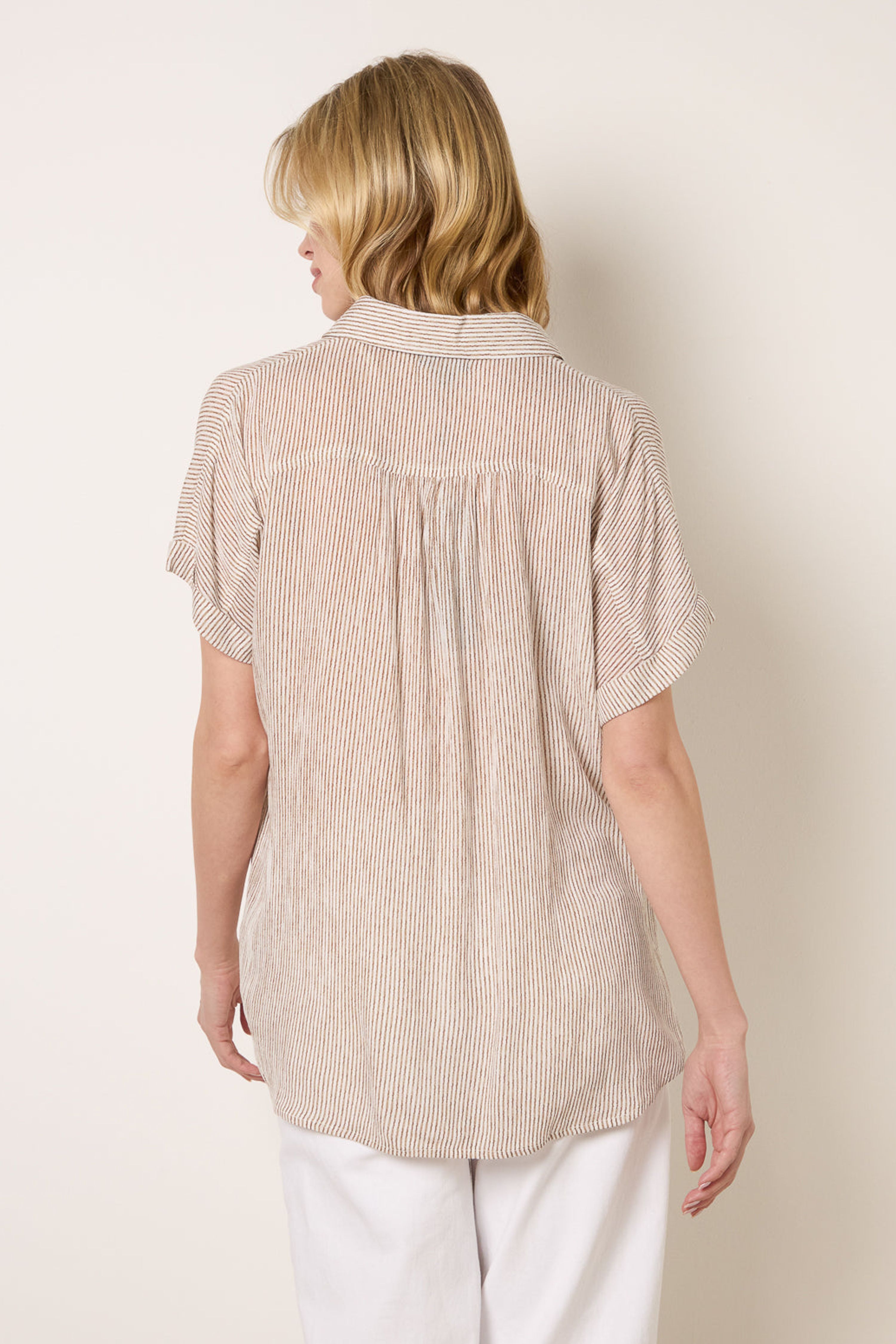 Blue Vanilla Taupe Stripe Button Front Shirt