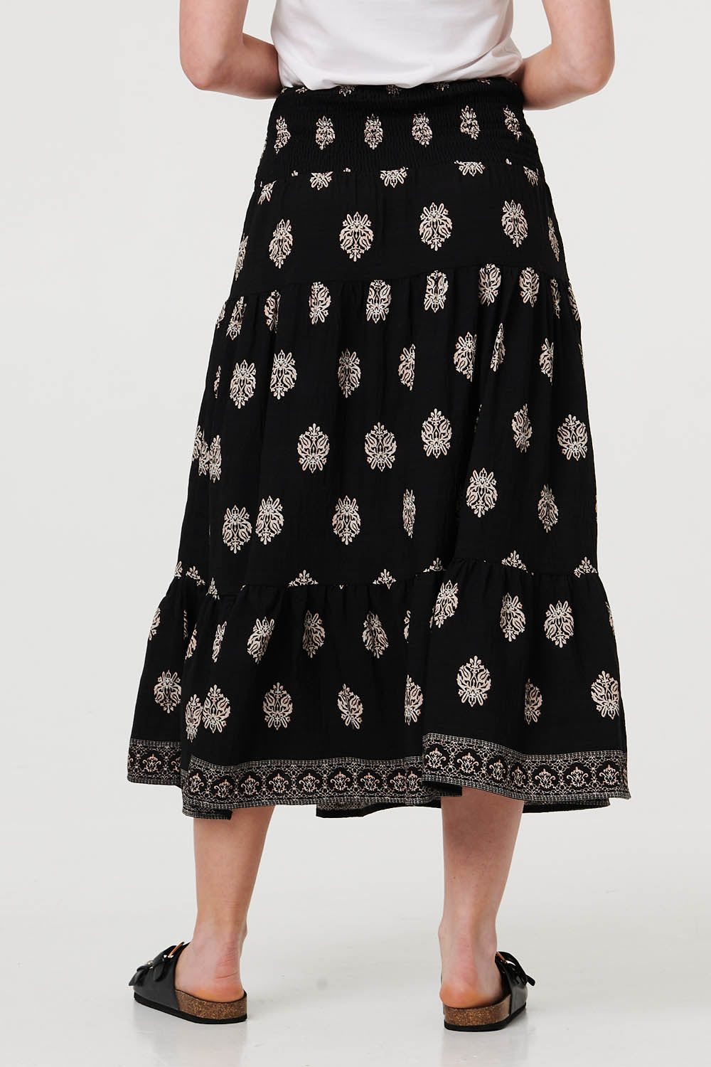 Izabel London Printed Shirred High Waist Midi Skirt