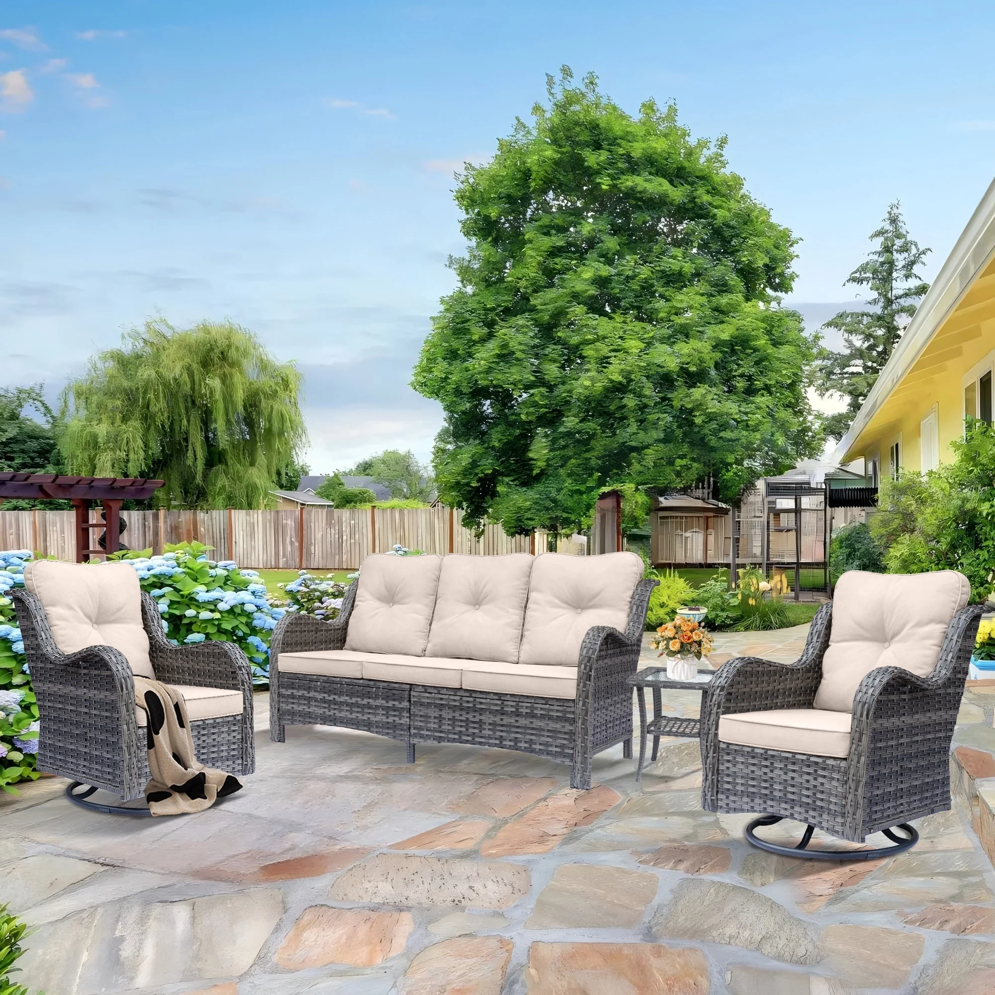 Outdoor Patio Furniture-Wicker Patio Furniture Sets with Swivel Chairs