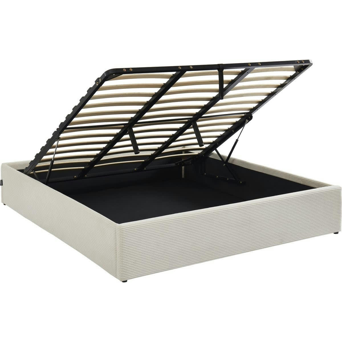 HANDY - Lit coffre 180x200cm en velours côtelé beige + sommier à lattes