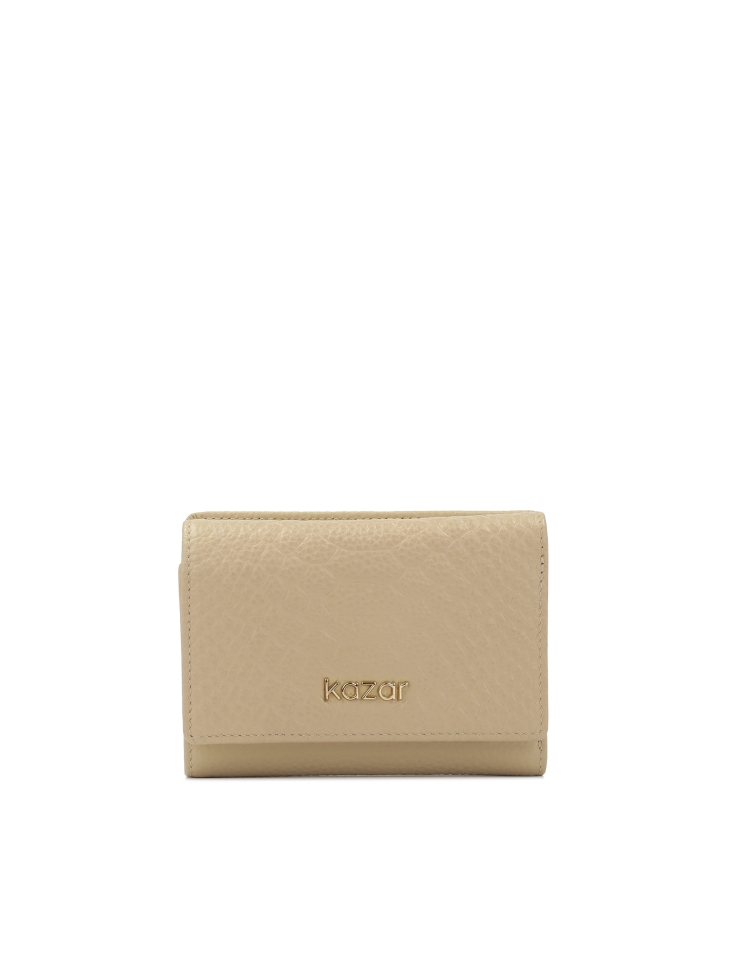 Compact beige wallet with embossed pattern