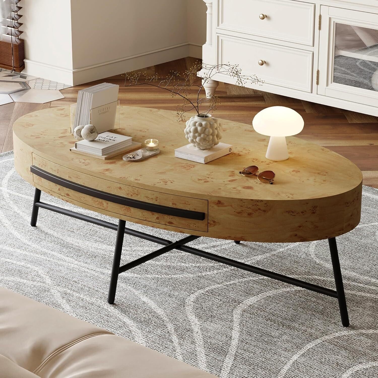Modern Center Oval Coffee Table with Drawer - N/A