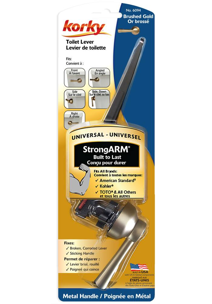 Korky StrongARM® Toilet Tank Flush Handle & Lever/Arm, Brushed Gold