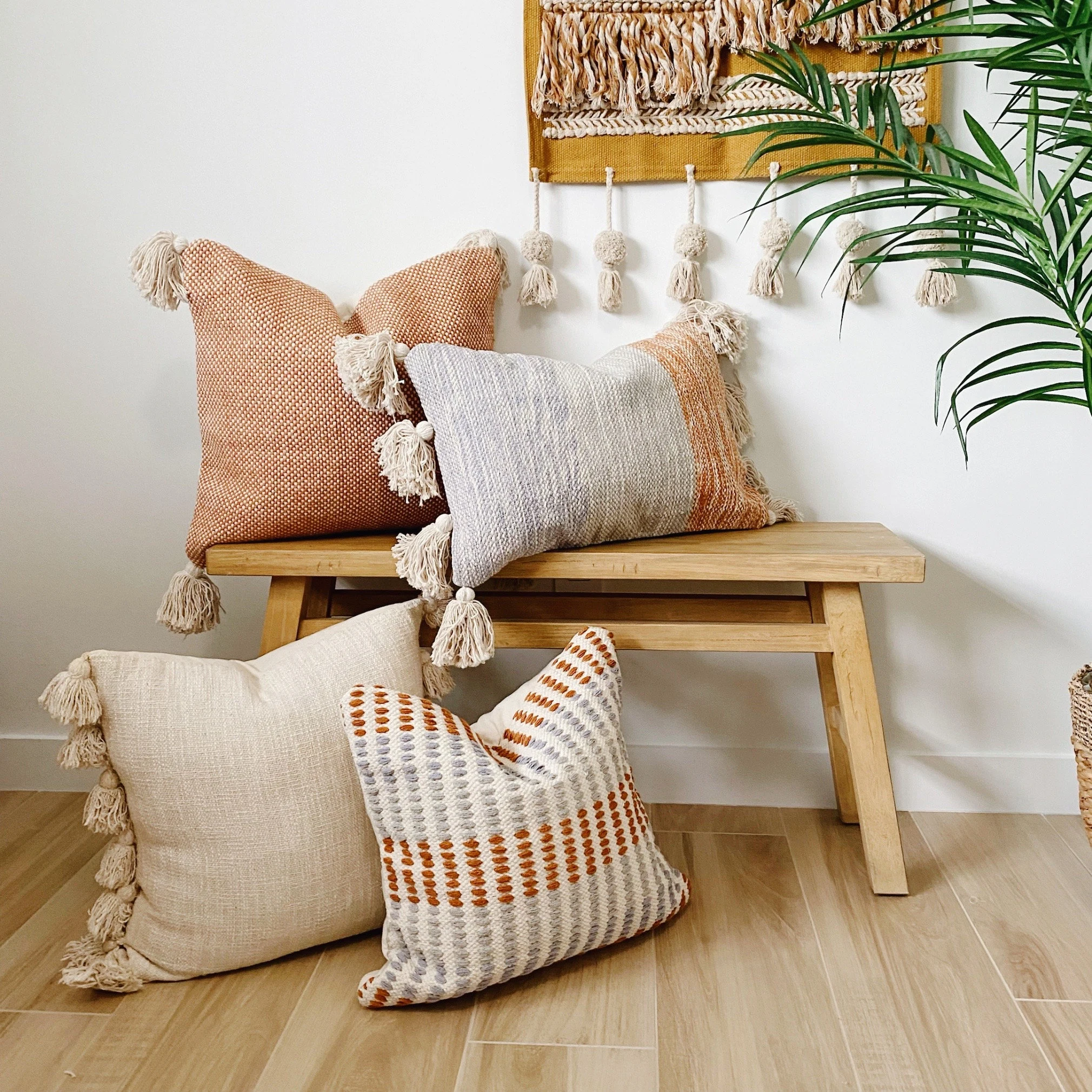 Spring Pillow Combo, Set4 Throw Pillows, Pastel Farmhouse Pillows, Orange Peach Rust Neutral Sofa Pillow Combination, Textured Pillow Covers