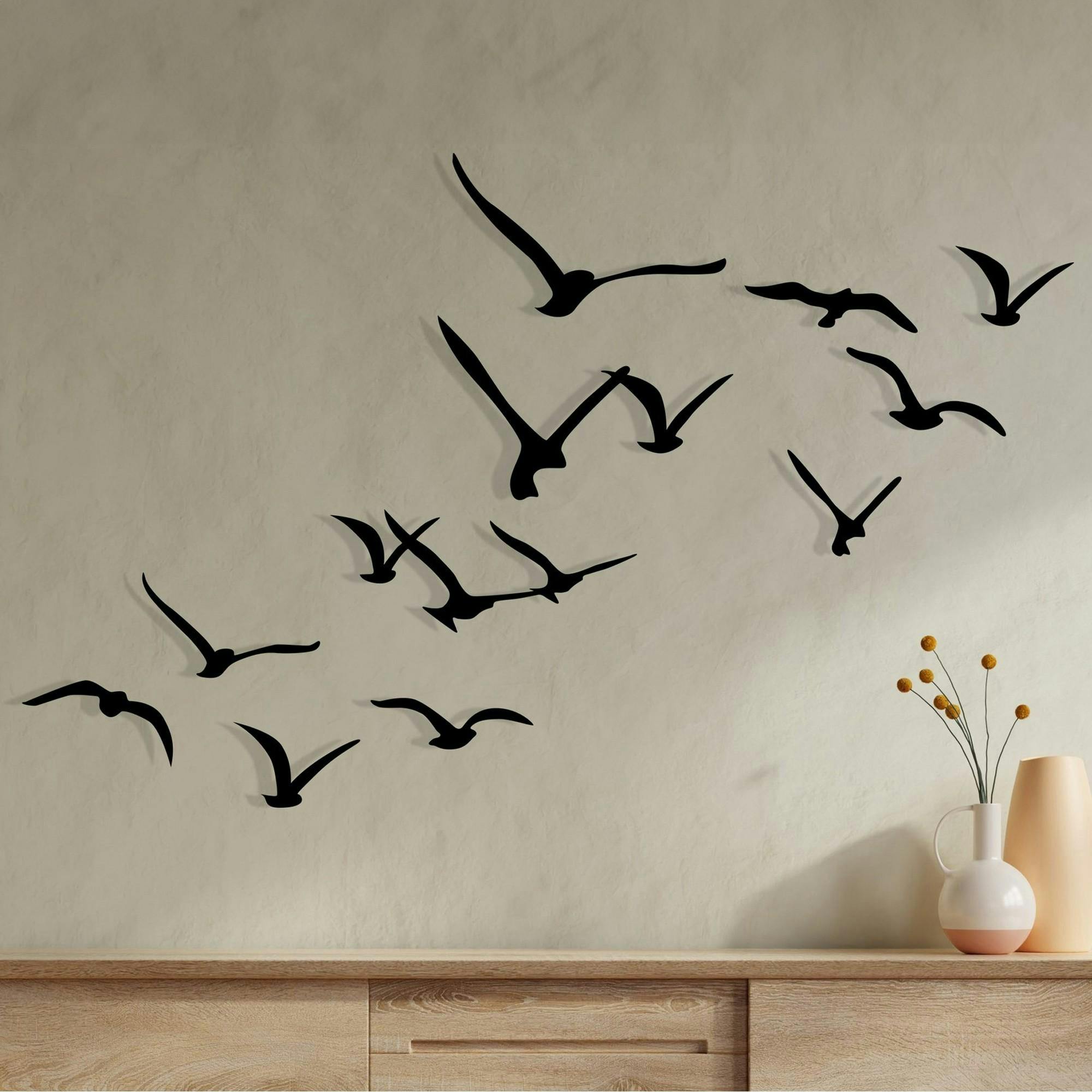 Décoration murale nature – oiseaux métal noir (lot de 11)
