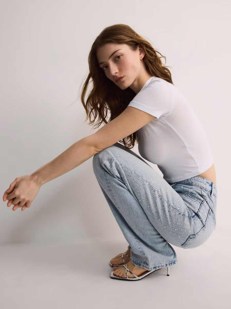Straight Jeans With Rhinestone Detailing