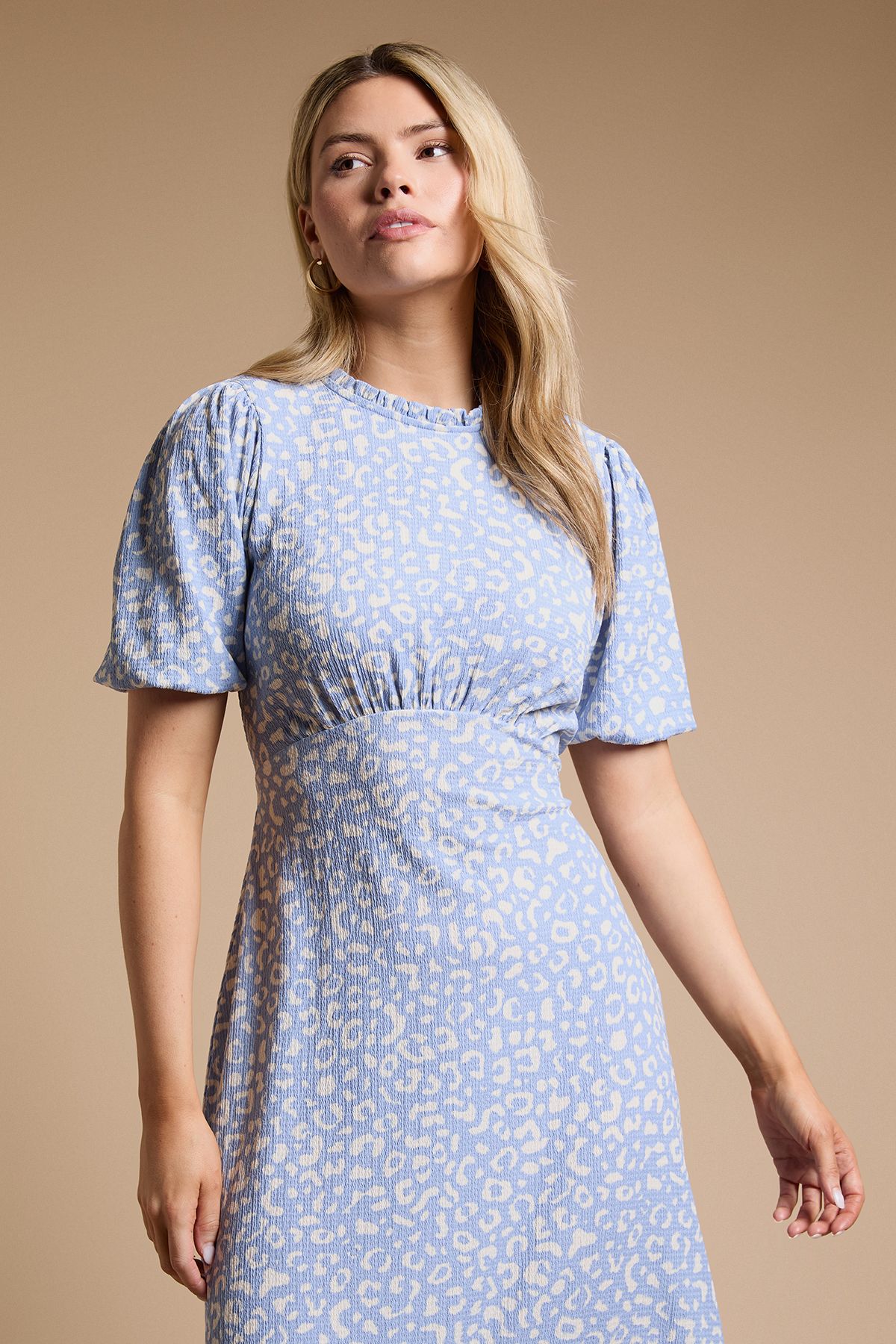Dorothy Perkins Blue Leopard Tie Back Tiered Jersey Midi Dress