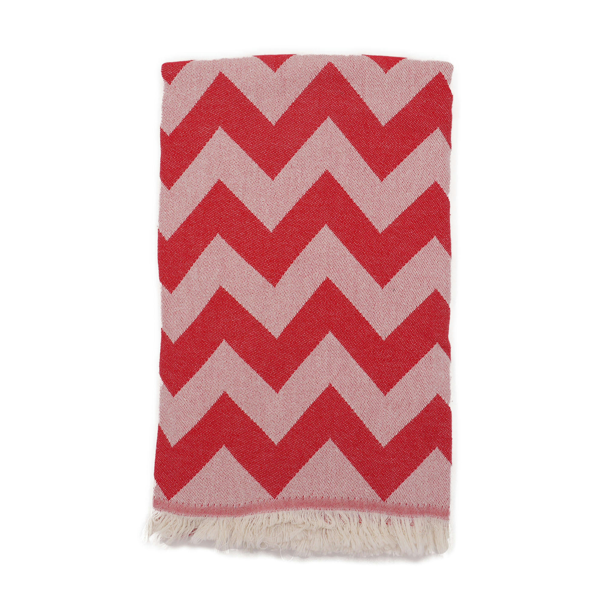 - Fouta zig-zag rouge 100% coton avec franges 95x170cm