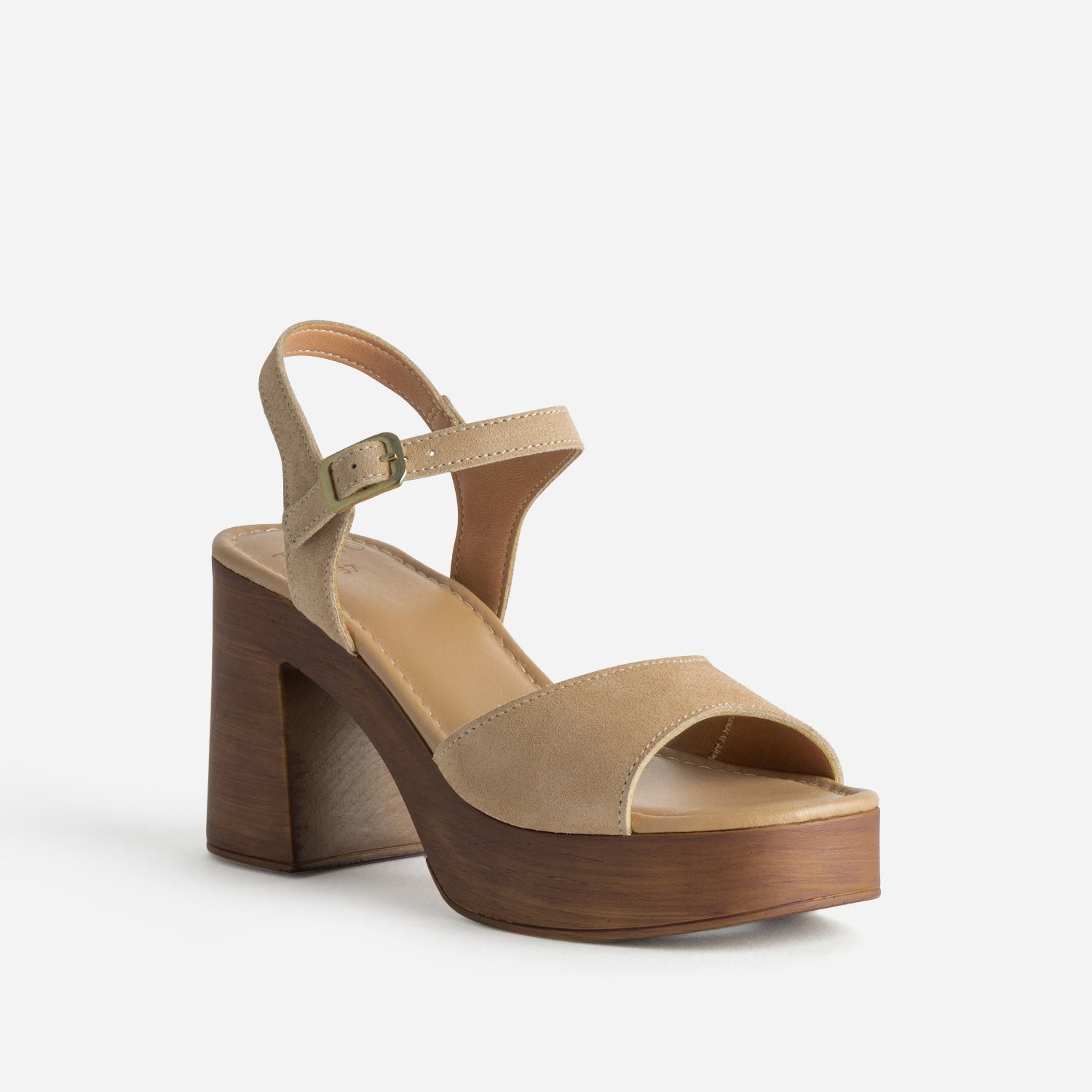 Sandale TEXTO beige cuir velours plateforme