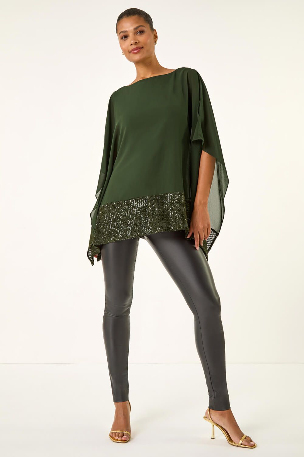 Roman Sequin Hem Contrast Tunic Top